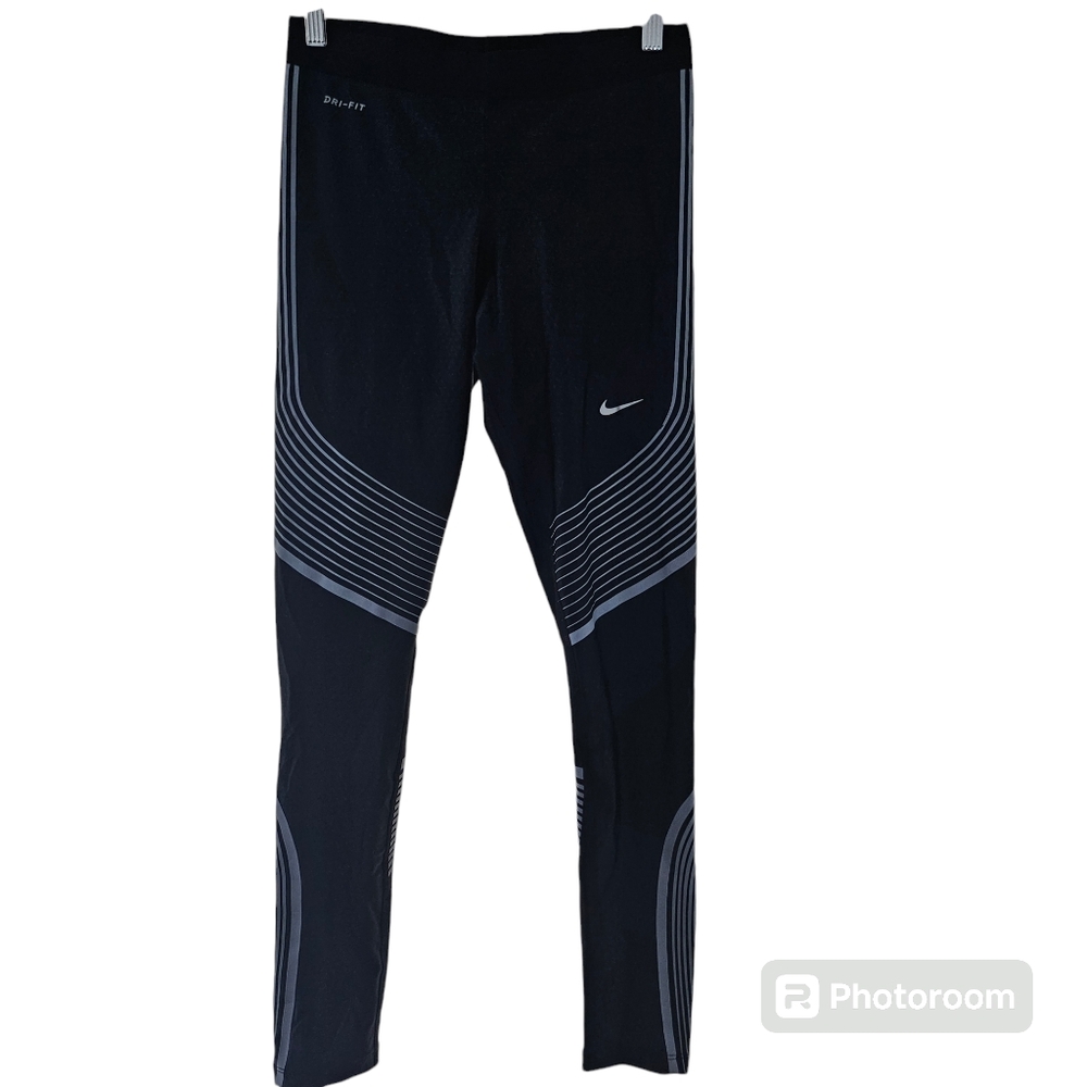 Womans Reflective Nike Power Speed Flash Running Black Tights Size S